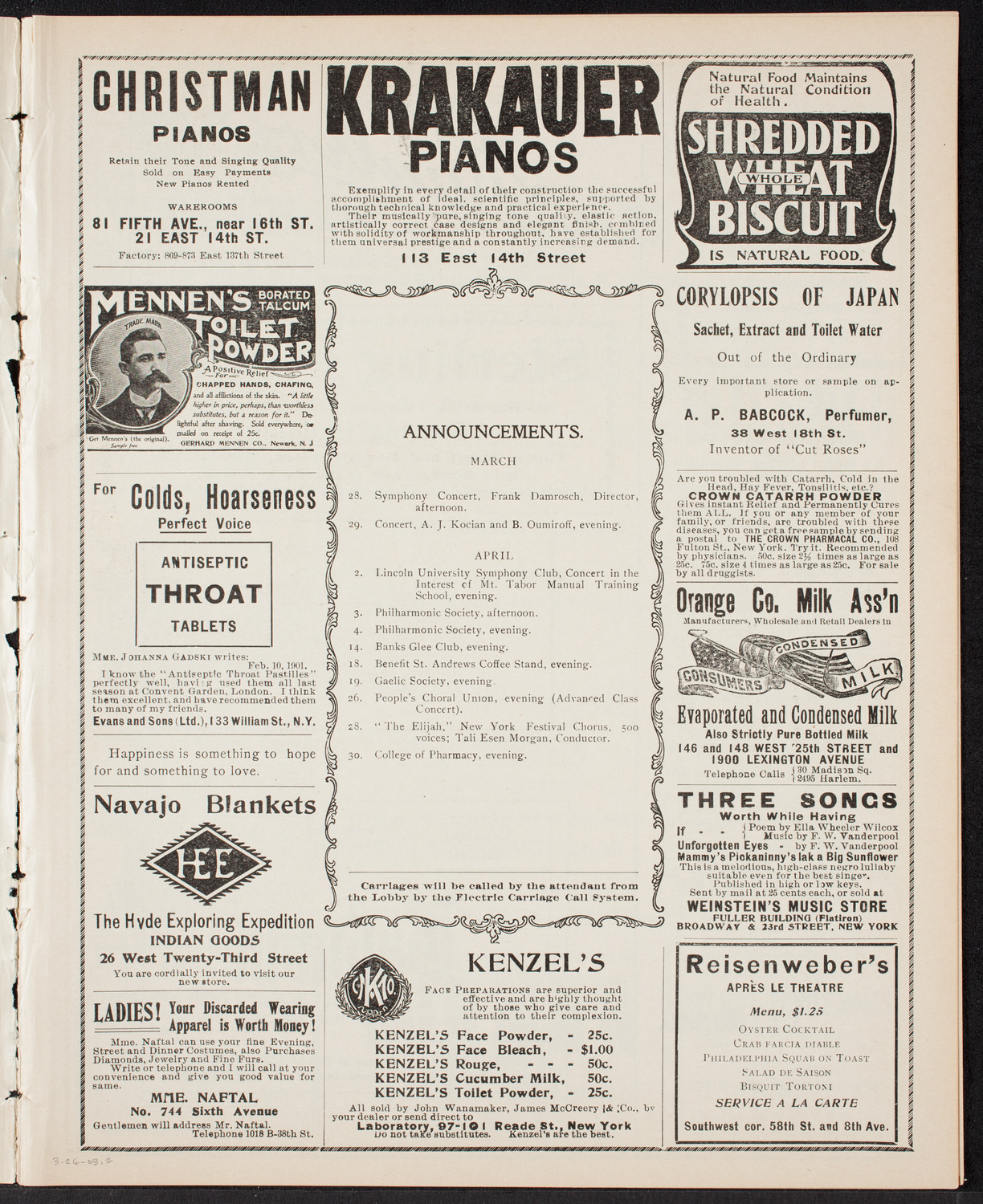 Oratorio Society of New York, March 26, 1903, program page 3