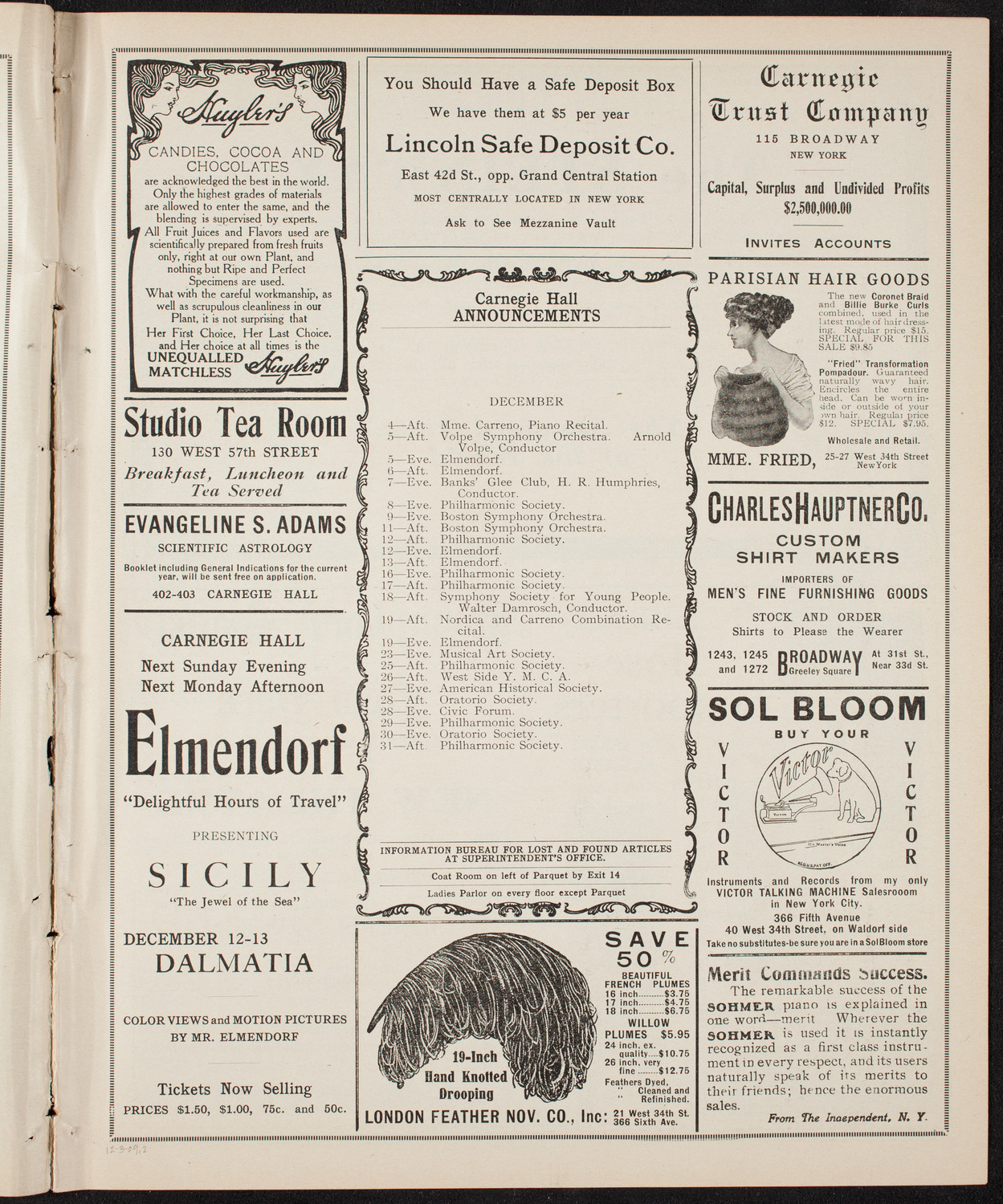 Pepito Arriola, Piano, December 3, 1909, program page 3