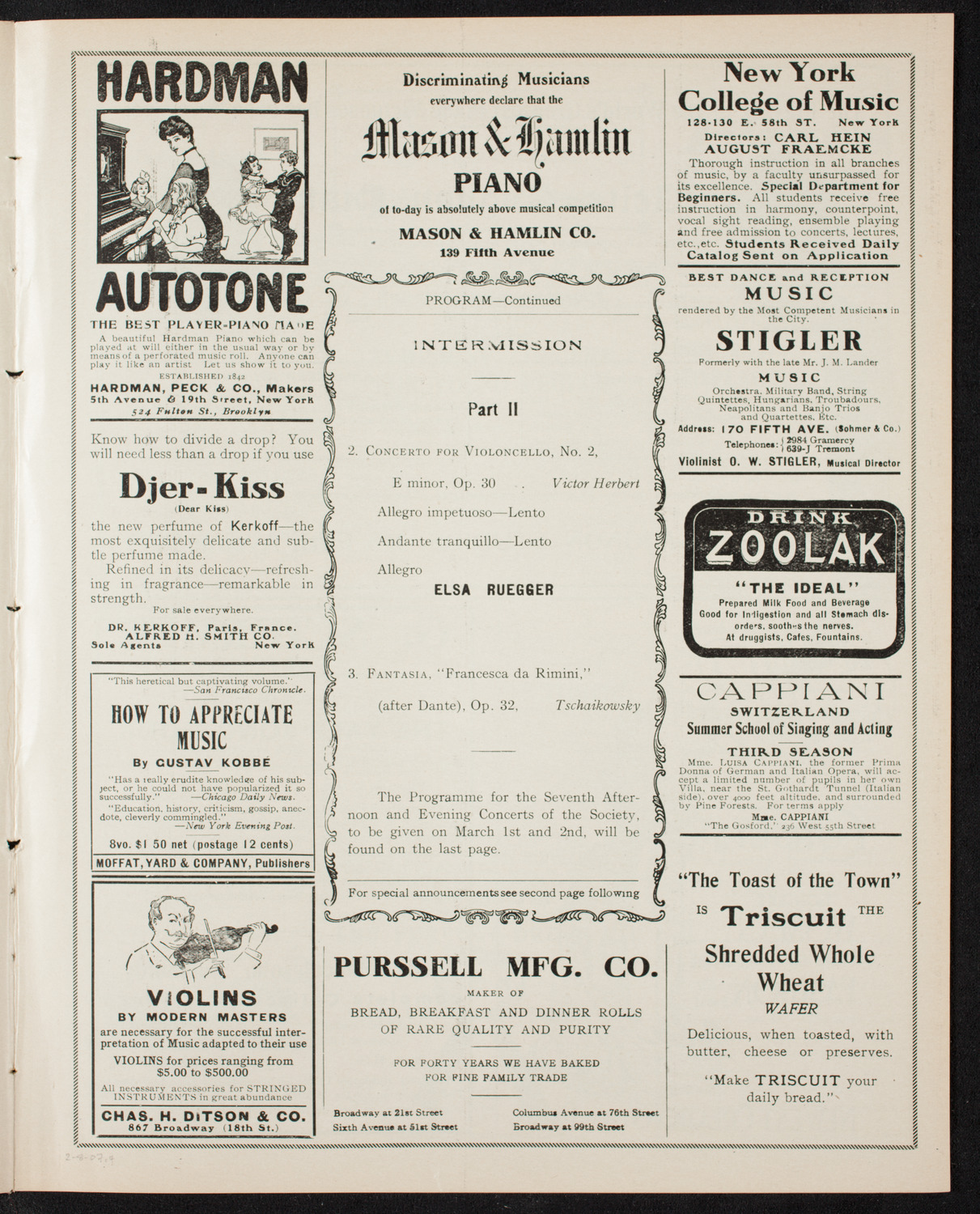 New York Philharmonic, February 8, 1907, program page 7