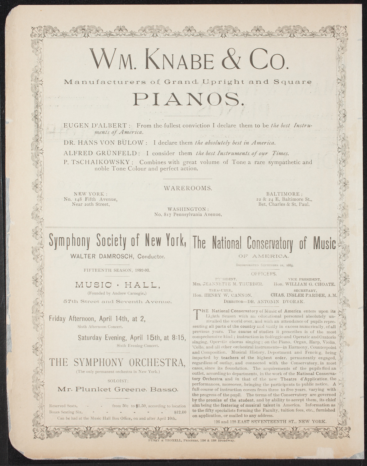 Plunket Greene, April 6, 1893, program page 4