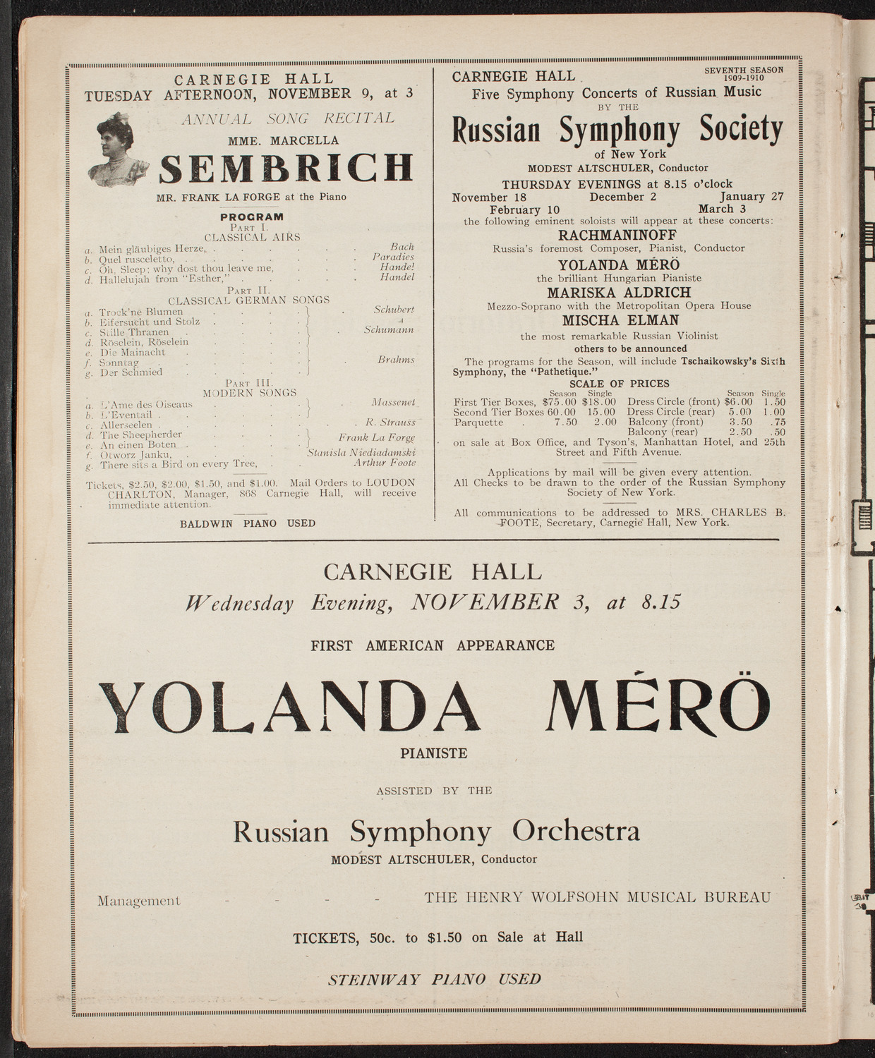 Fritz Kreisler, Violin, October 23, 1909, program page 10
