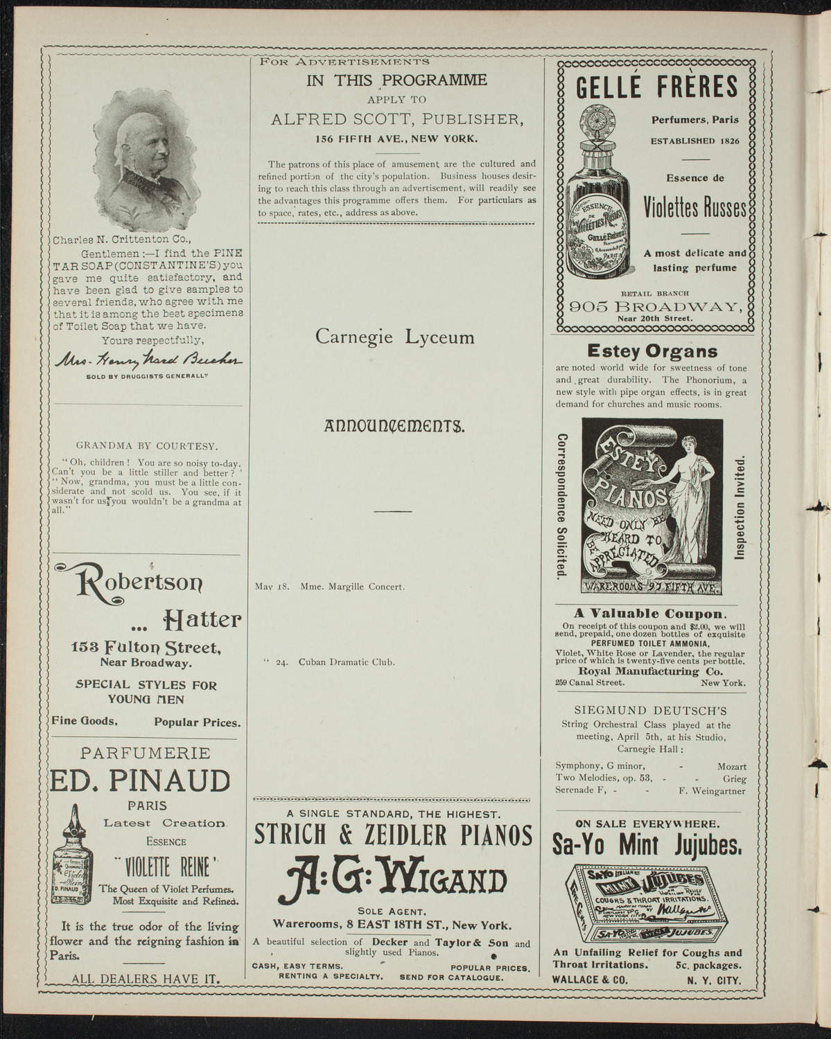 Paolo Gallico and Students, May 3, 1898, program page 2