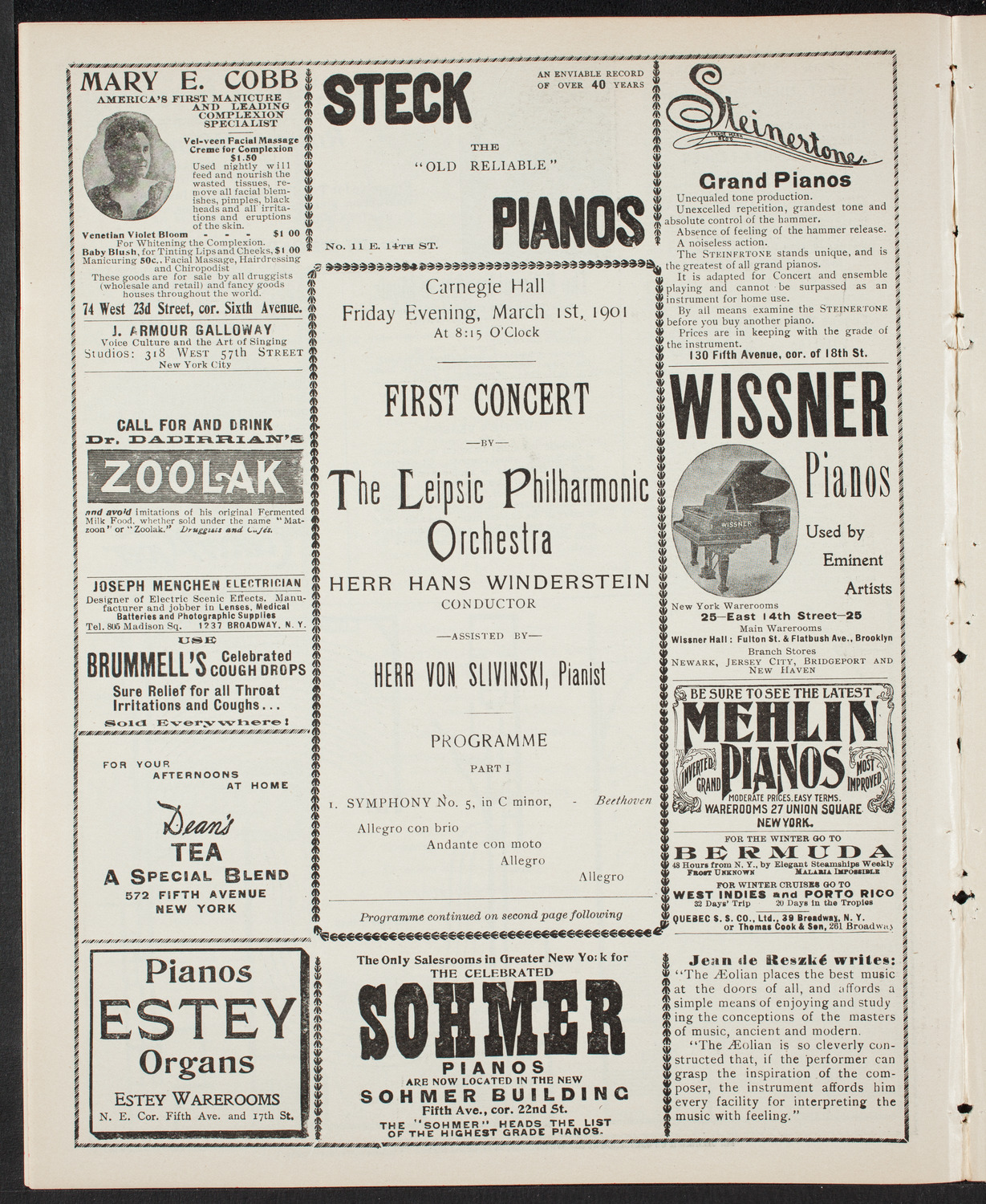 Leipzig Philharmonic Orchestra, March 1, 1901, program page 4