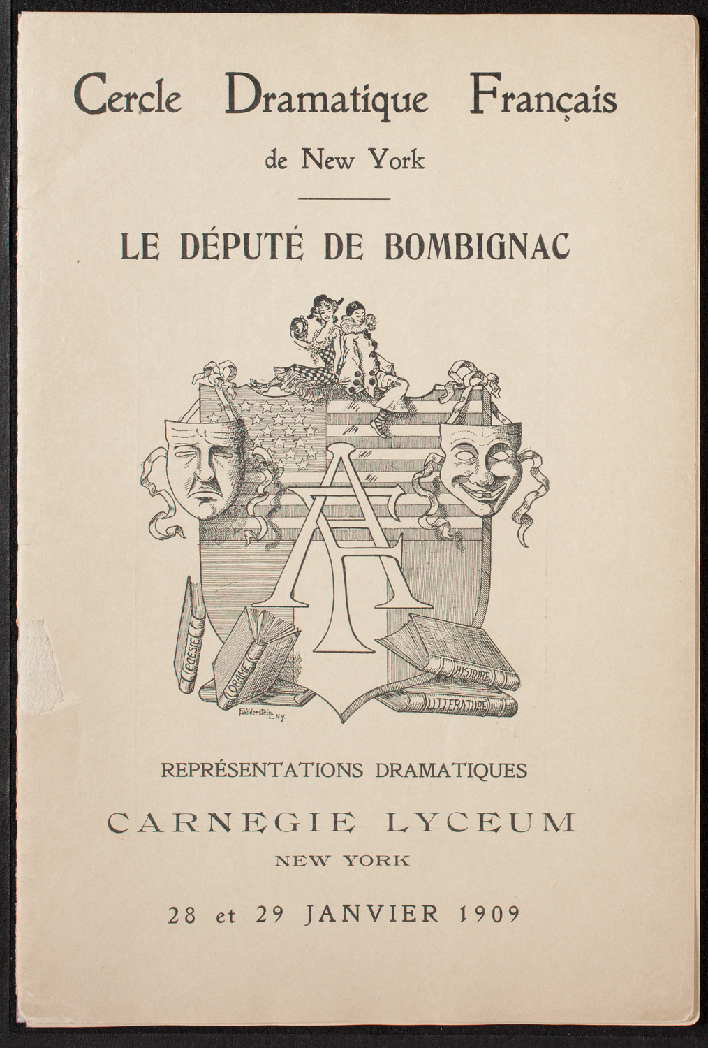 Cercle Dramatique de l'Alliance Française de New York, January 28, 1909, program page 1