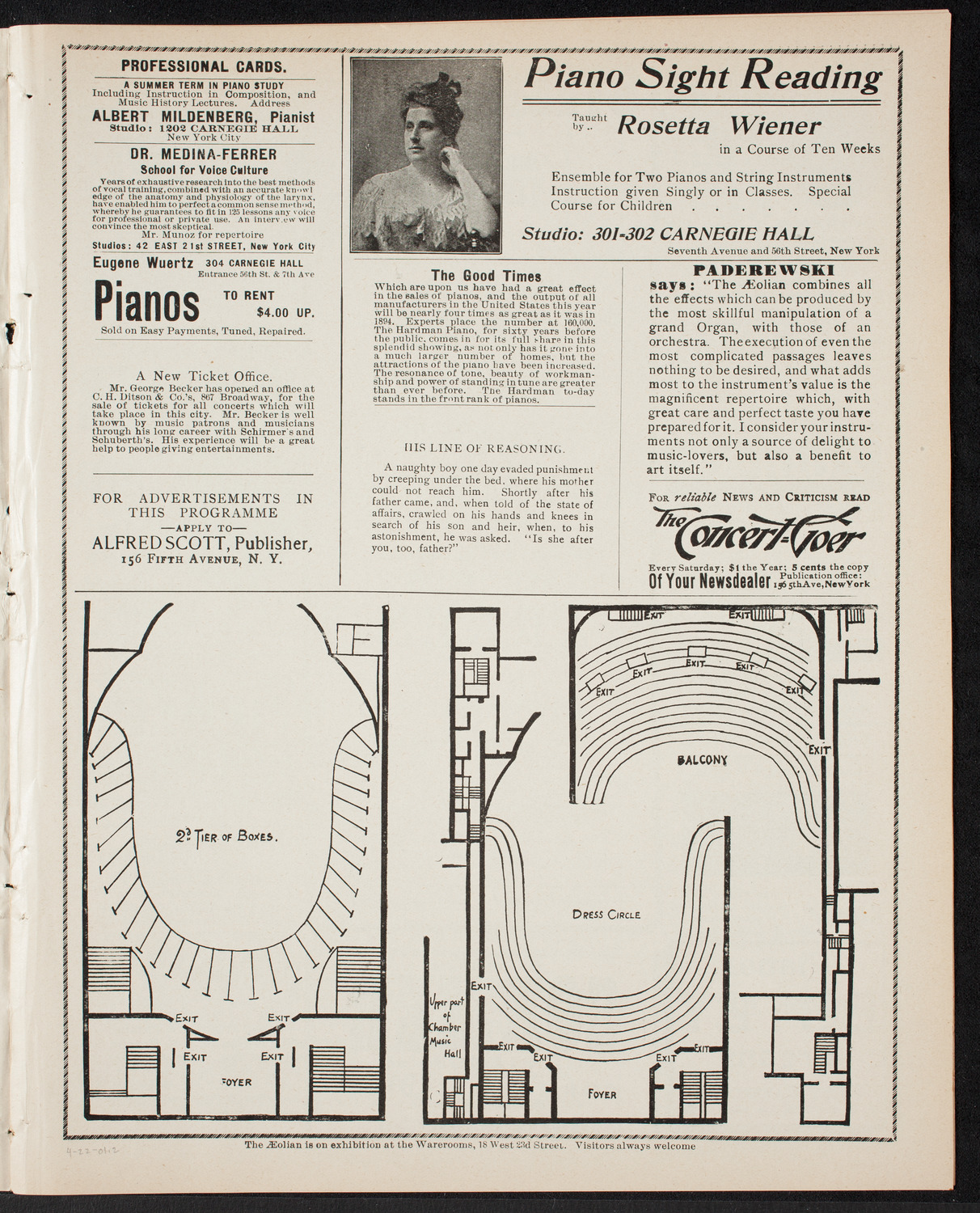 Teresa Carreño, Piano, April 22, 1901, program page 3