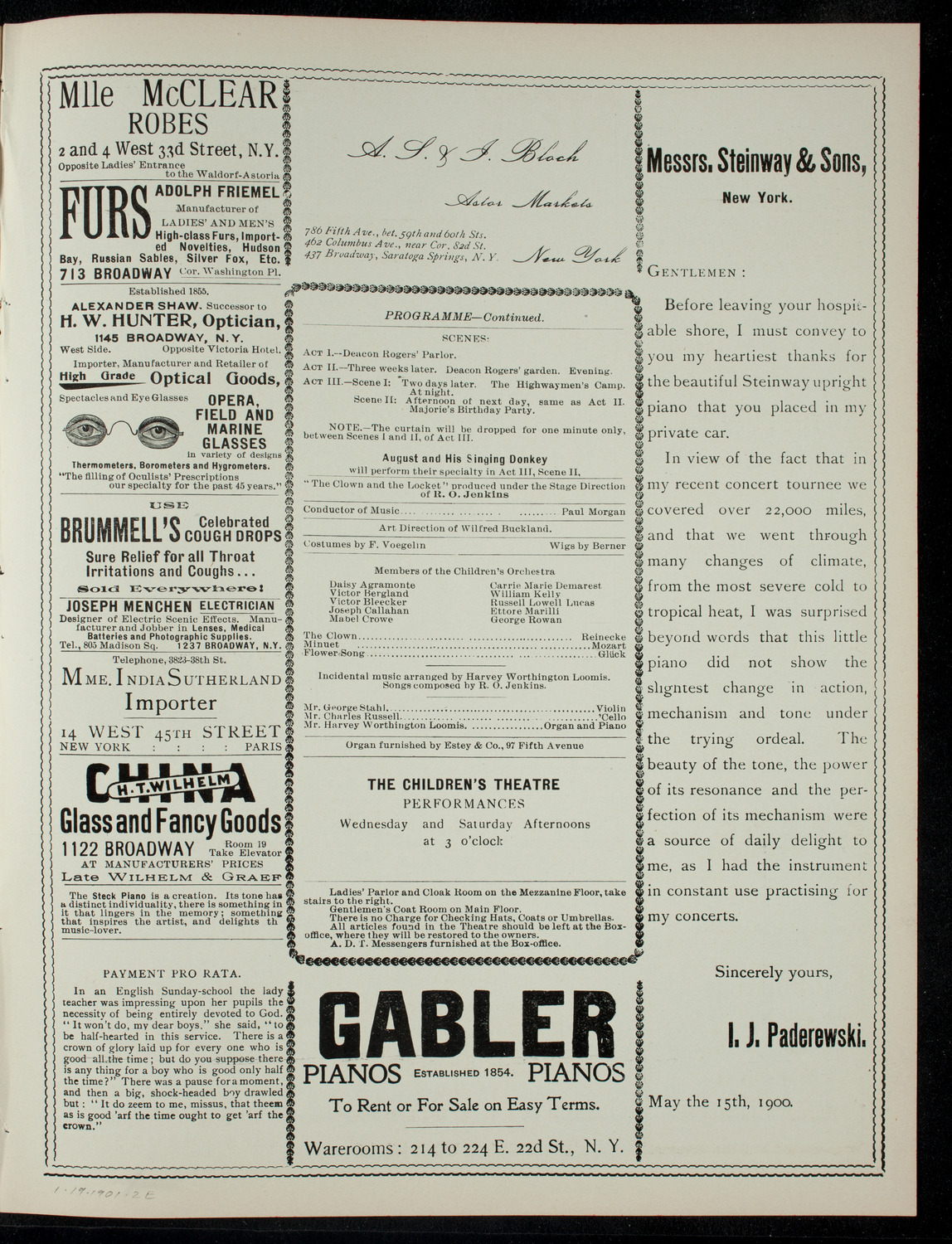 The Children's Theatre, January 19, 1901, program page 3