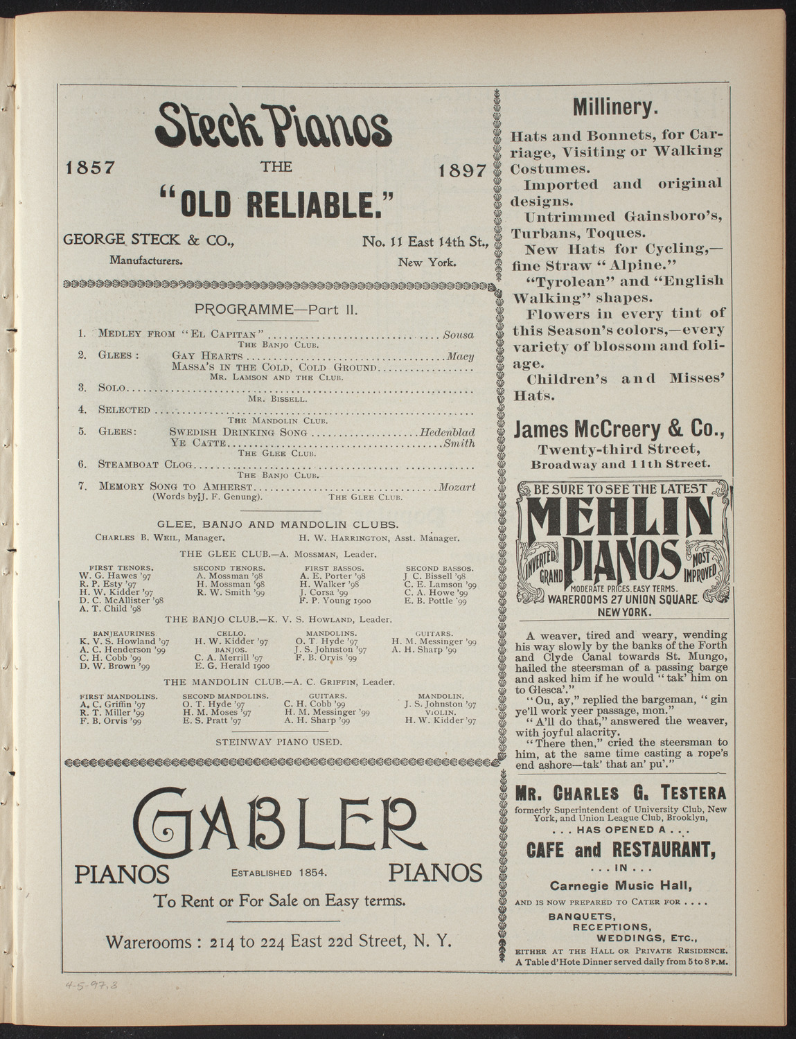 Amherst College Musical Association: Glee, Banjo, and Mandolin Clubs, April 5, 1897, program page 5