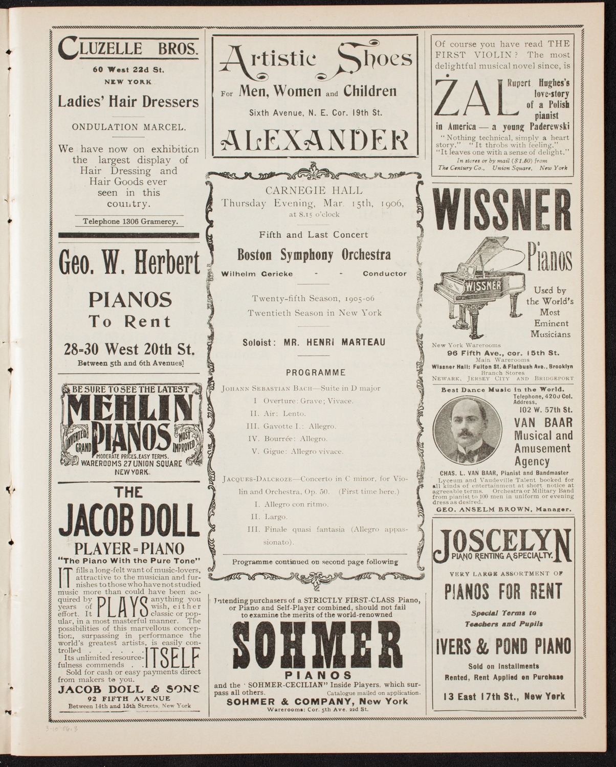 Boston Symphony Orchestra, March 15, 1906, program page 5