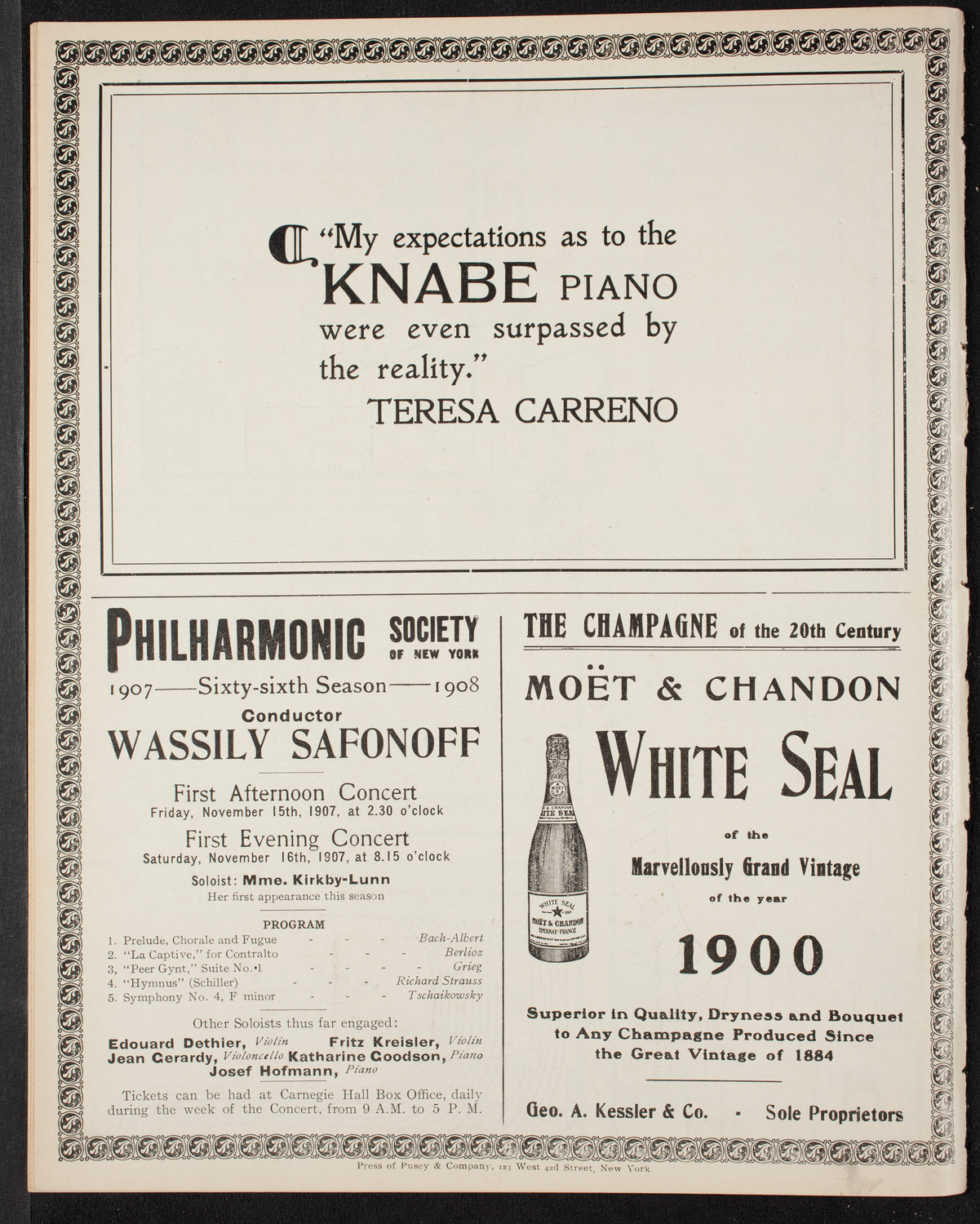 New York College of Music and New York German Conservatory of Music Faculty Concert with Orchestra, November 3, 1907, program page 12