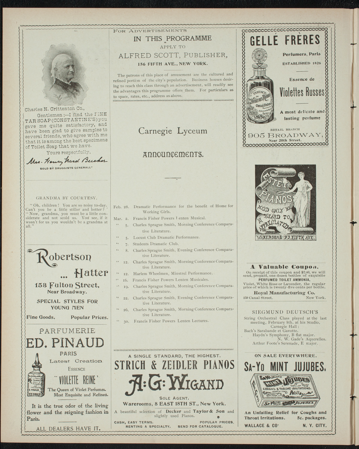 Columbia College Musical Society, February 26, 1898, program page 2