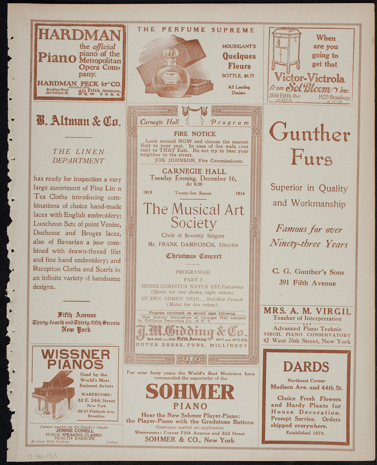 Musical Art Society of New York, December 16, 1913, program page 5