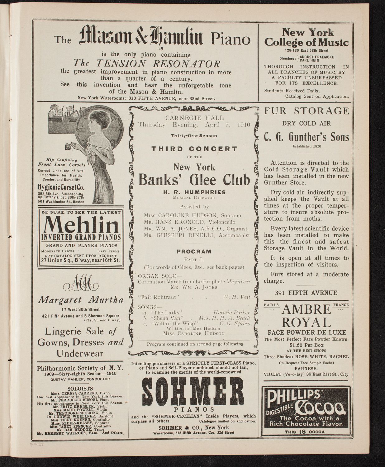 New York Banks' Glee Club, April 7, 1910, program page 5
