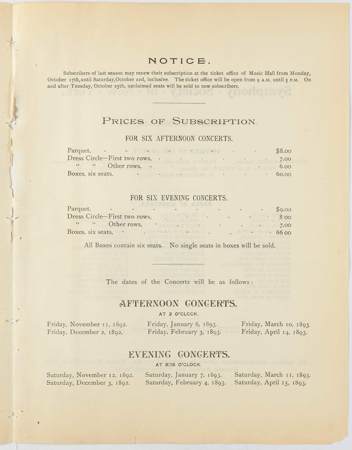 New York Symphony Orchestra, 1892-1893