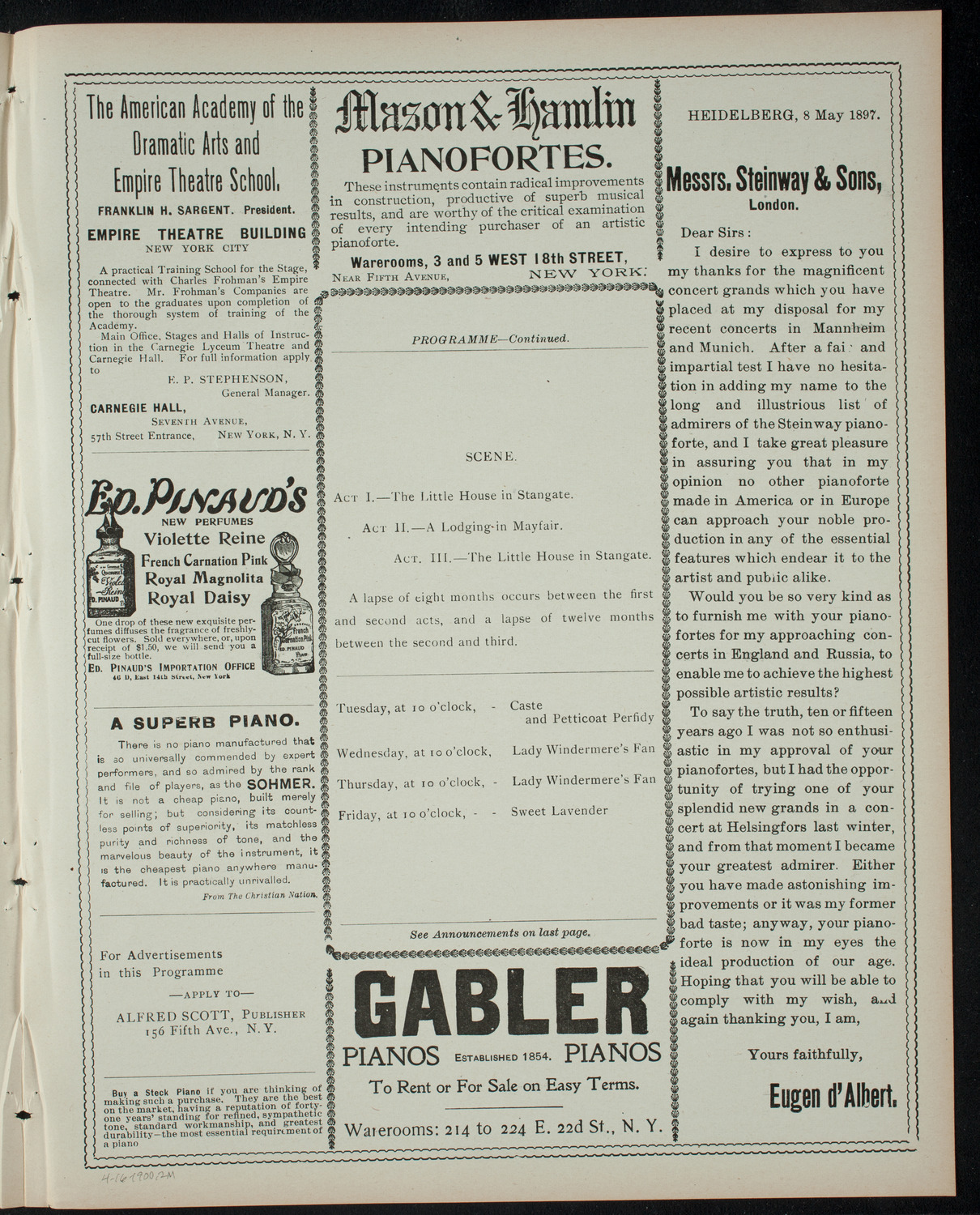 American Academy of Dramatic Arts, April 16, 1900, program page 3