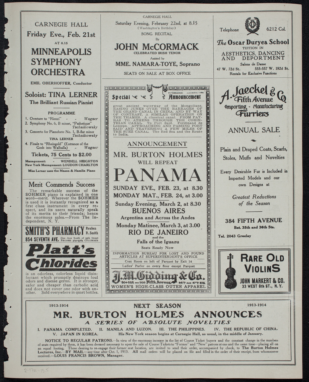 Burton Holmes Travelogue: Panama, February 17, 1913, program page 9