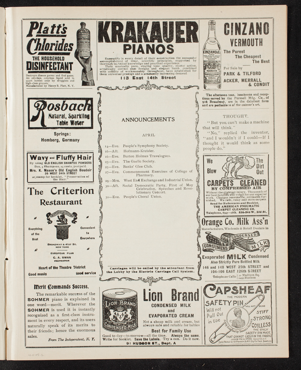 Eugen d'Albert, Piano, April 11, 1905, program page 3