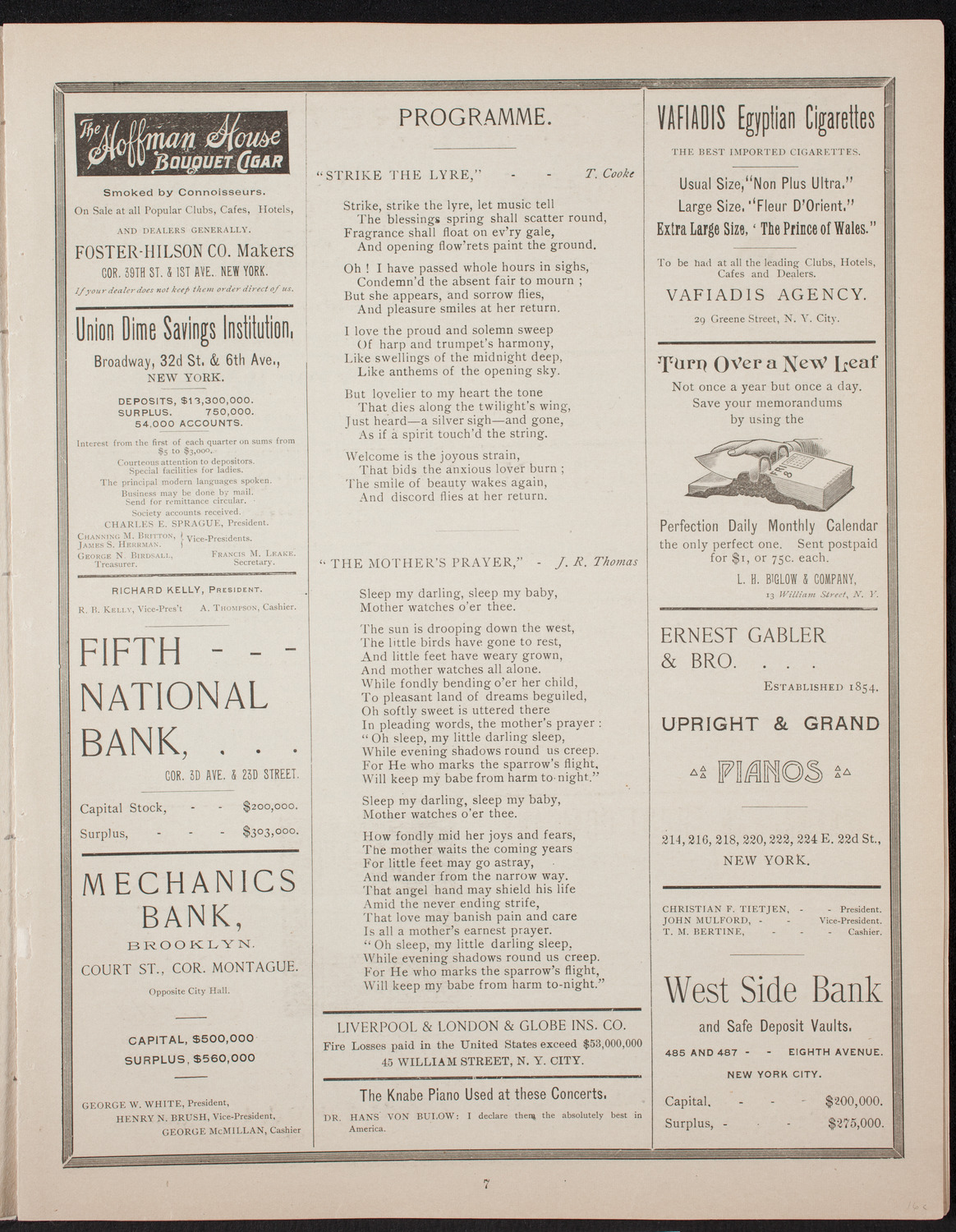 New York Banks' Glee Club, February 21, 1893, program page 7