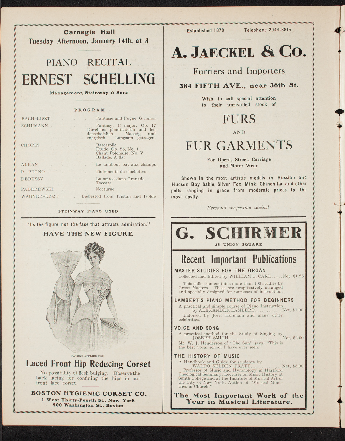 Teresa Carreño, Piano, January 12, 1908, program page 8