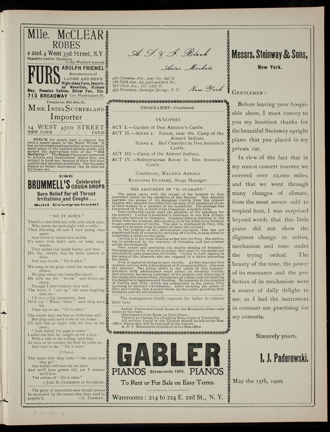 The Theodore Drury Opera Company, May 6, 1901, program page 3