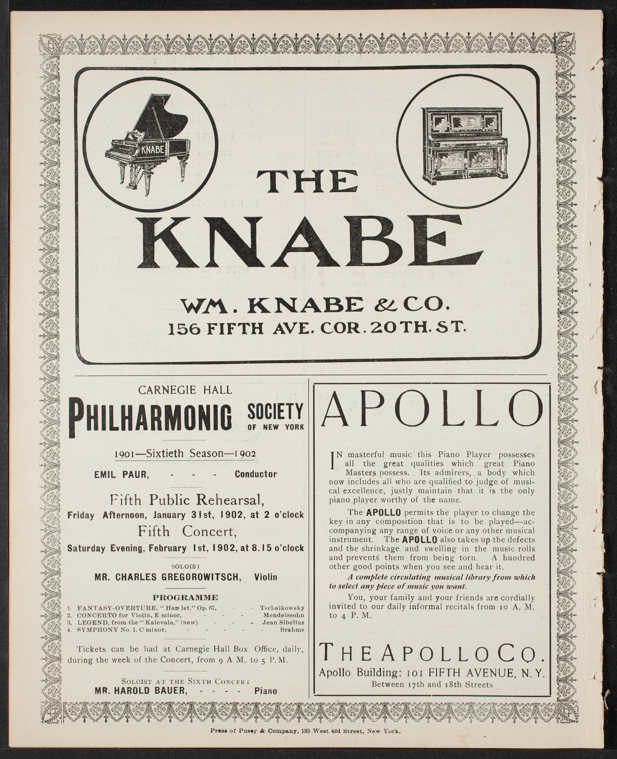 Jan Kubelik, Violin, with Maria-Victoria Torrilhon, Piano, January 11, 1902, program page 10