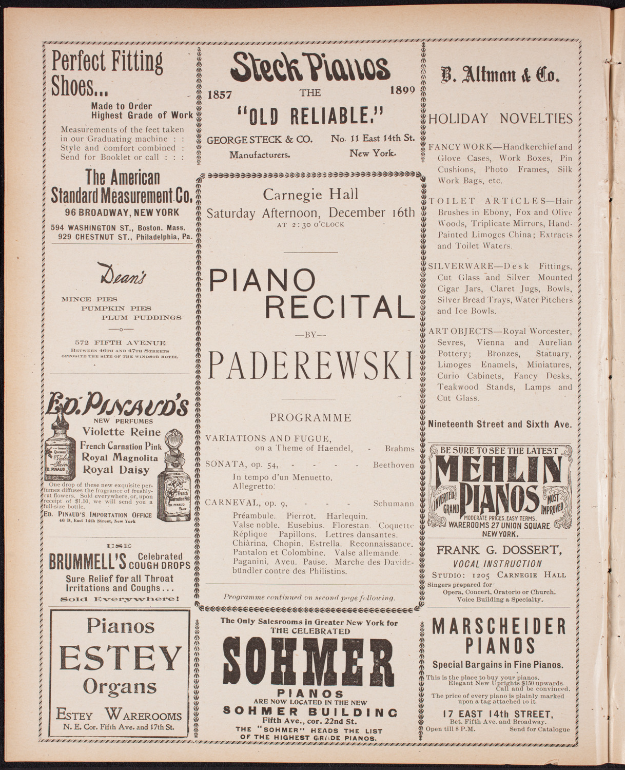 Ignacy Jan Paderewski, Piano, December 16, 1899, program page 4