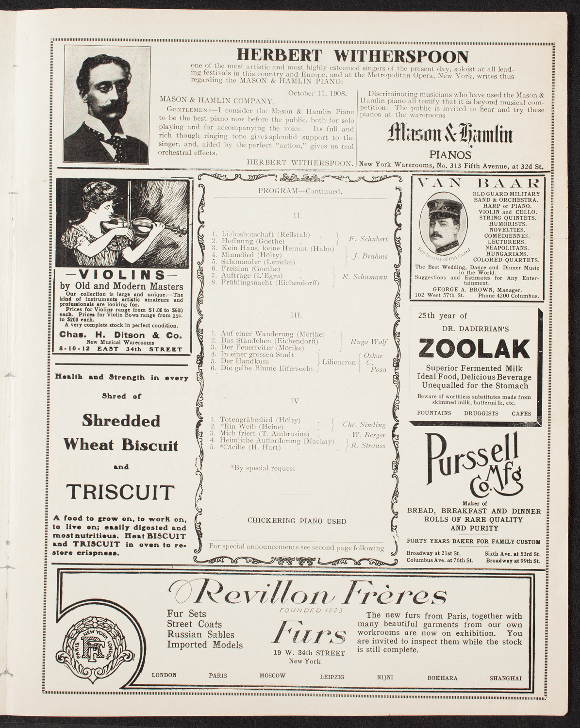 Ludwig Wüllner, October 16, 1909, program page 7