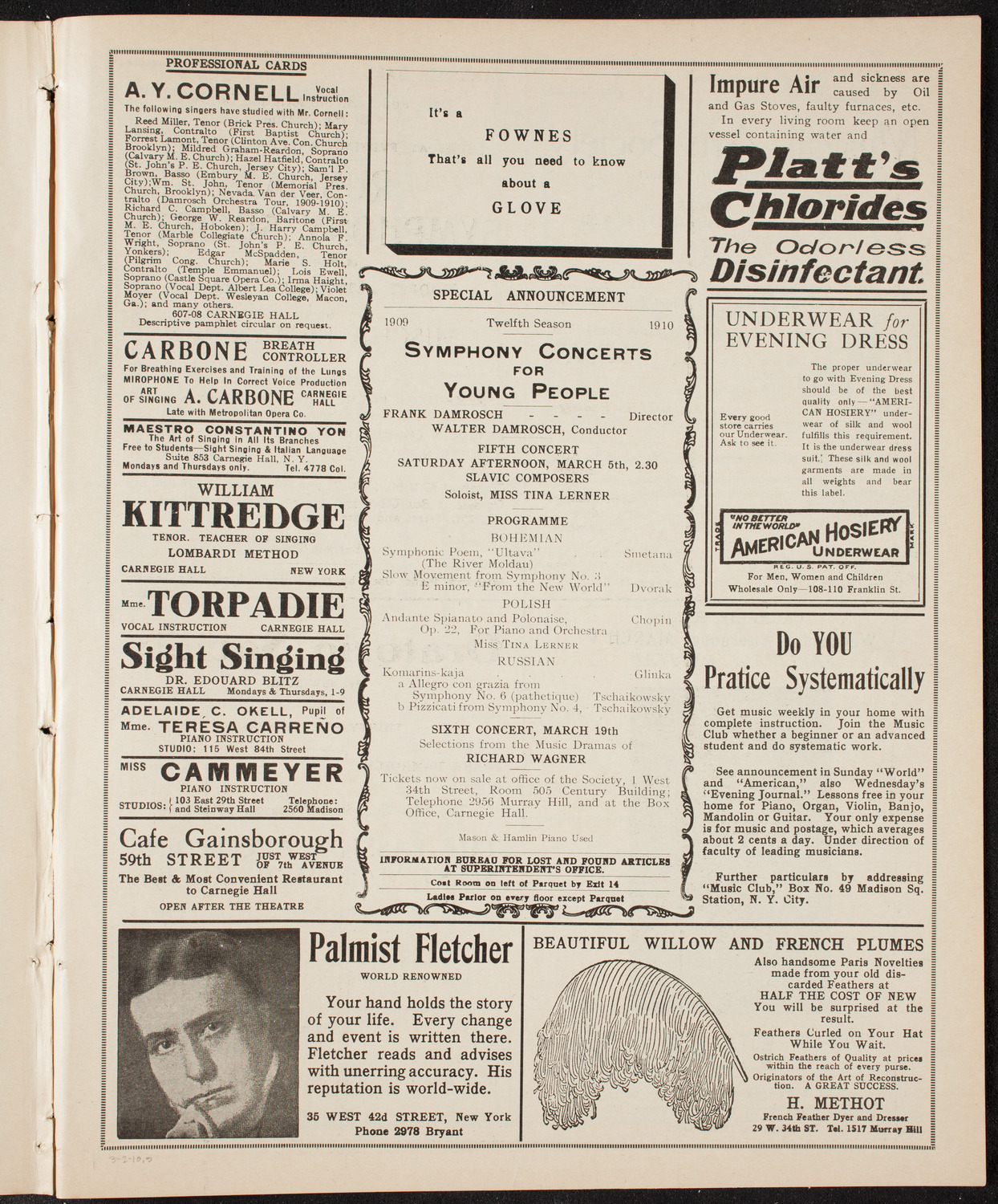New York Philharmonic, March 2, 1910, program page 9
