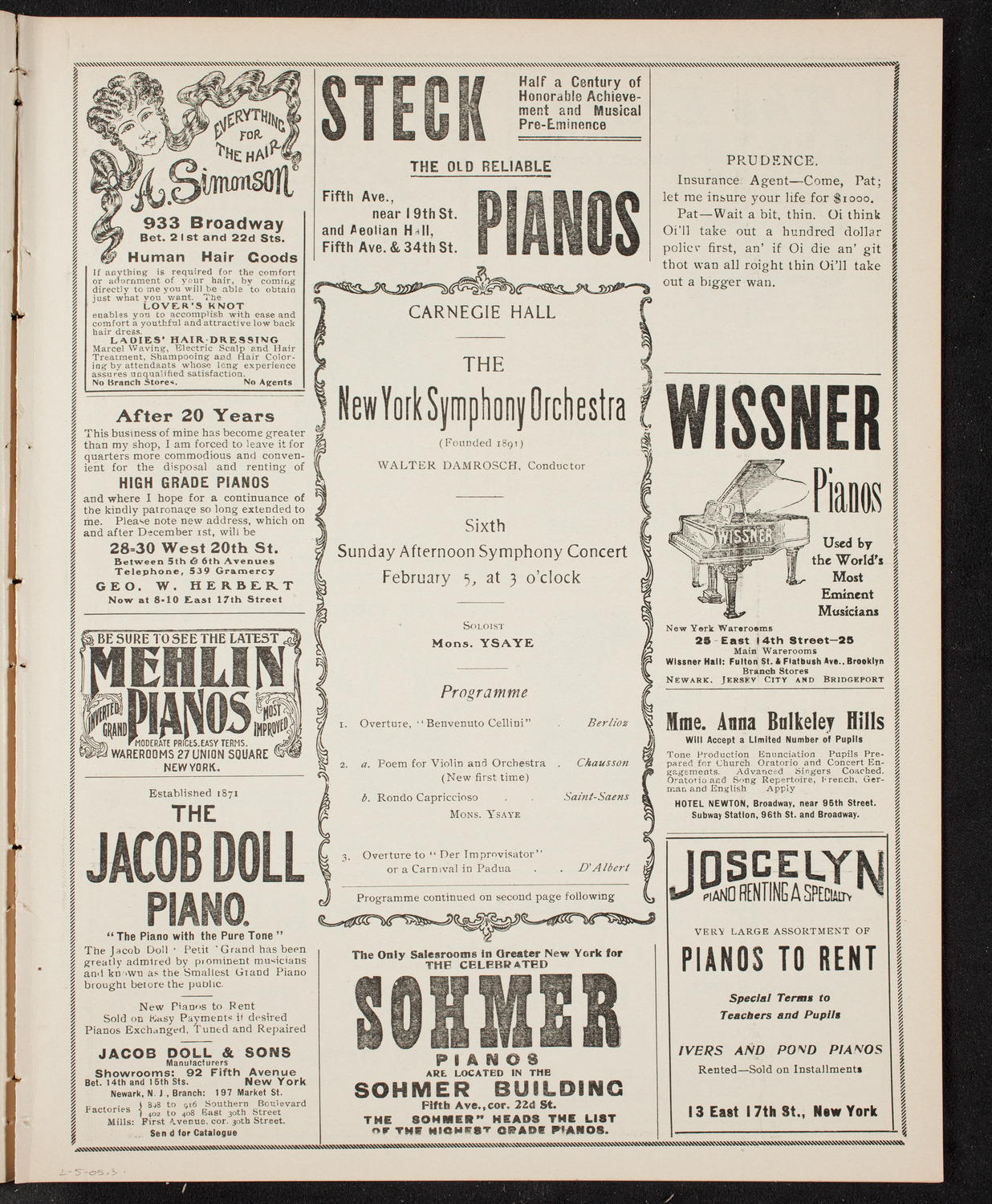 New York Symphony Orchestra, February 5, 1905, program page 5
