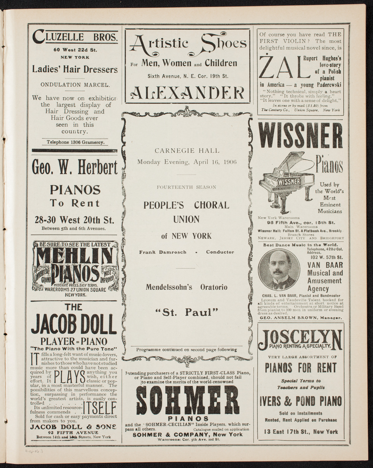 People's Choral Union of New York, April 16, 1906, program page 5