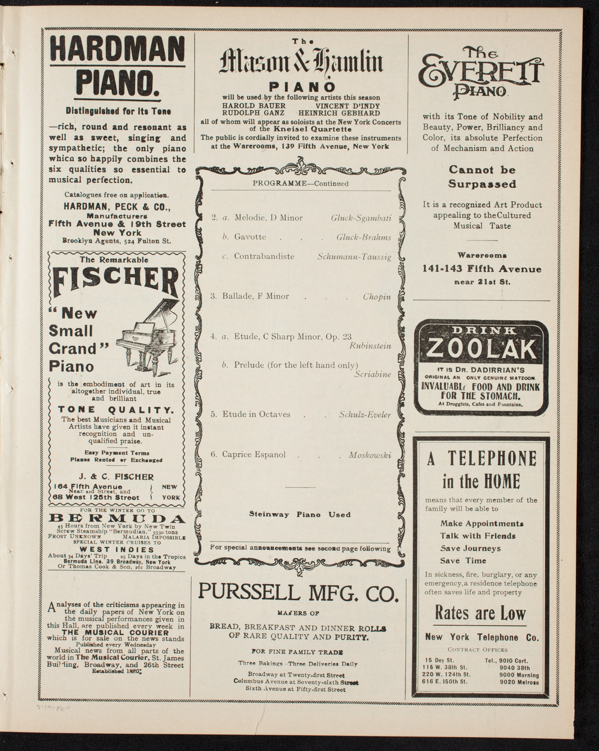 Josef Lhévinne, Piano, March 19, 1906, program page 7
