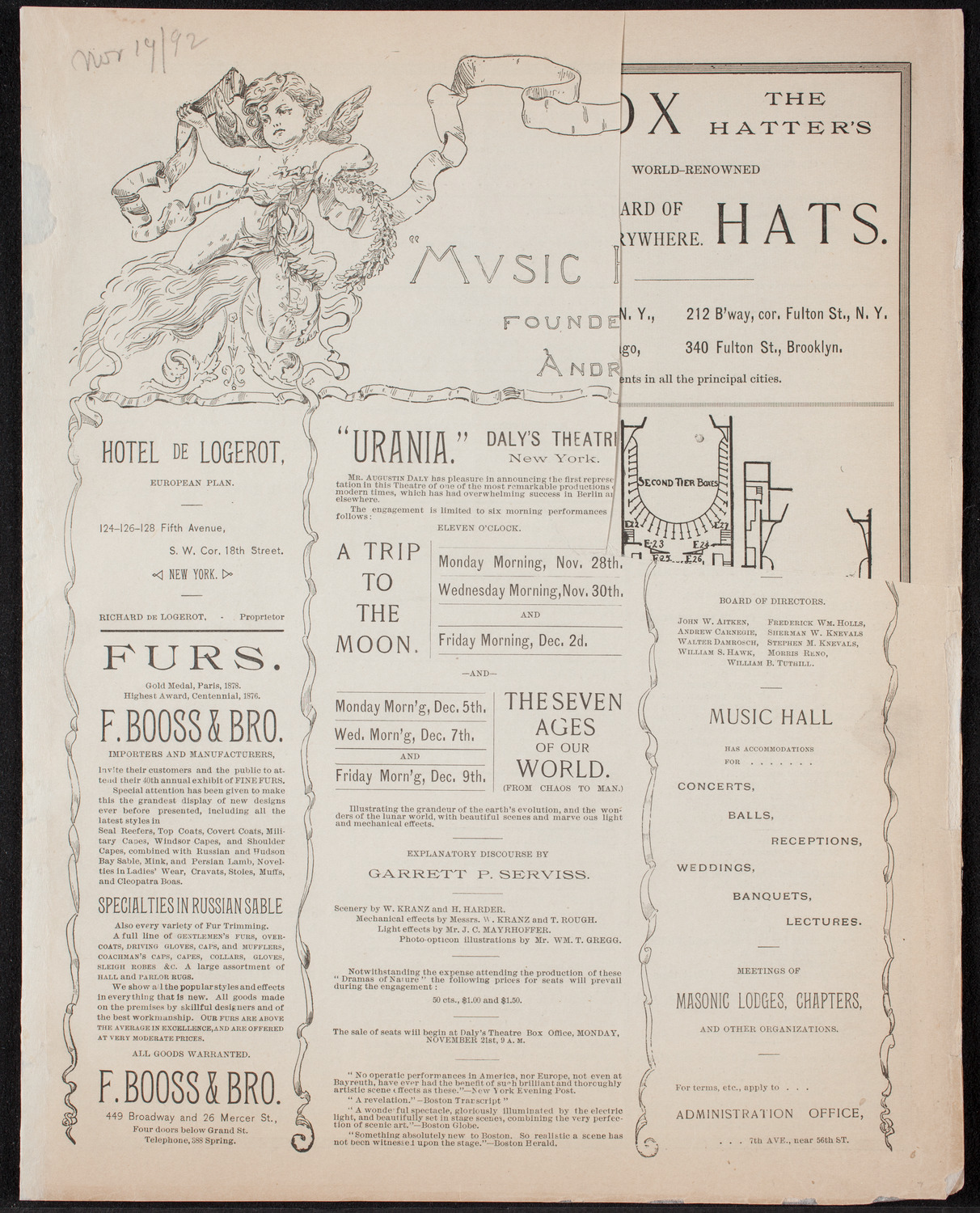 New York Philharmonic, November 19, 1892, program page 1