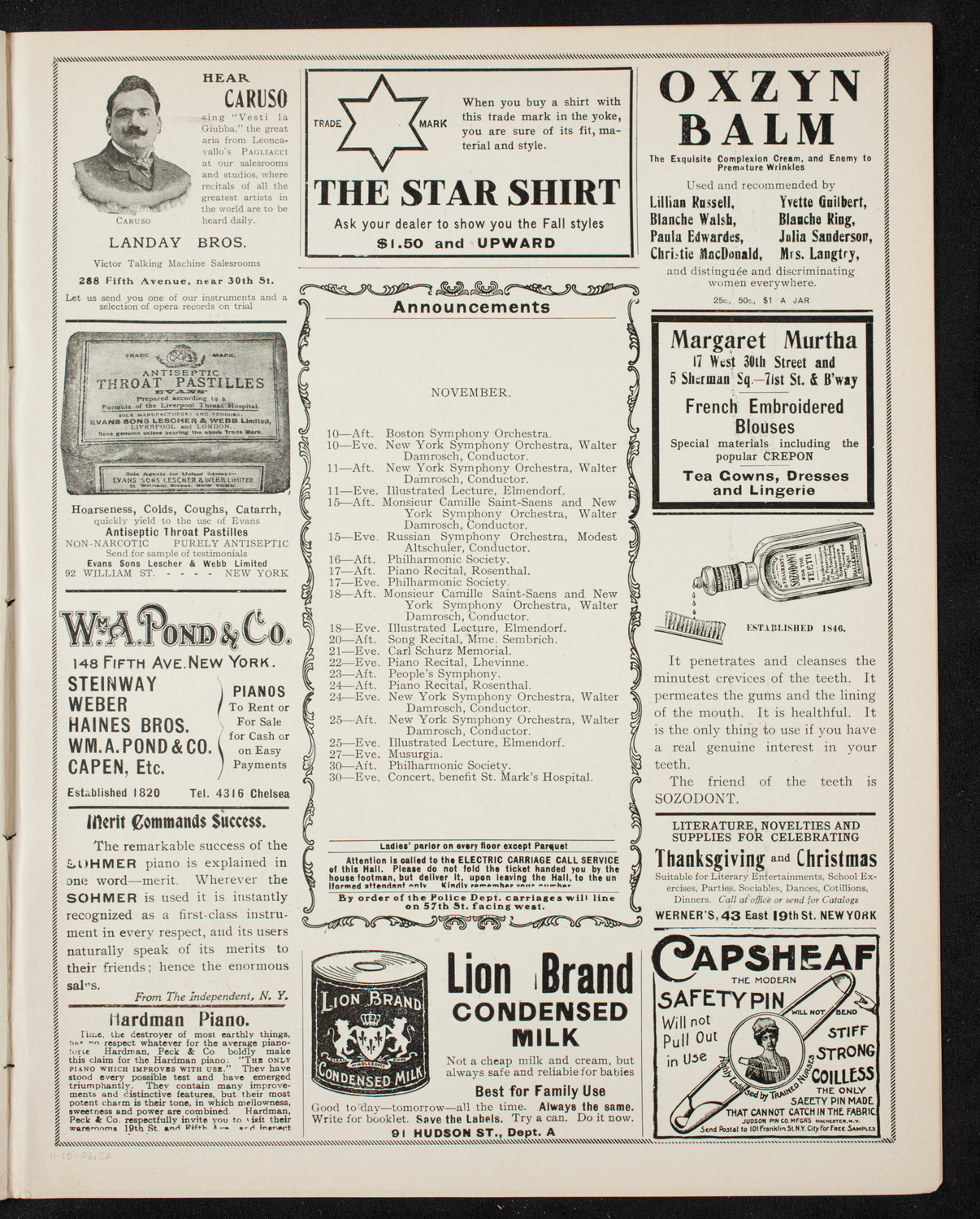 Boston Symphony Orchestra, November 10, 1906, program page 3