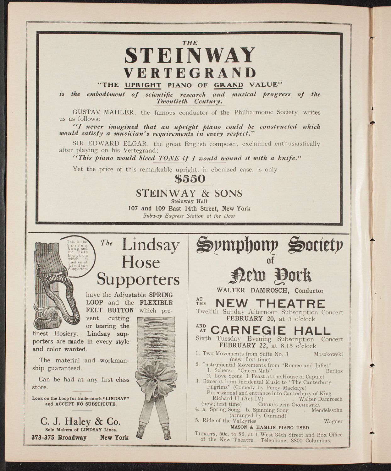 Mischa Elman, Violin, February 19, 1910, program page 4