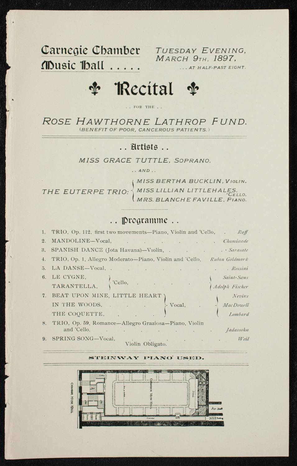 Benefit: Rose Hawthorne Lathrop Fund, March 9, 1897, program page 1