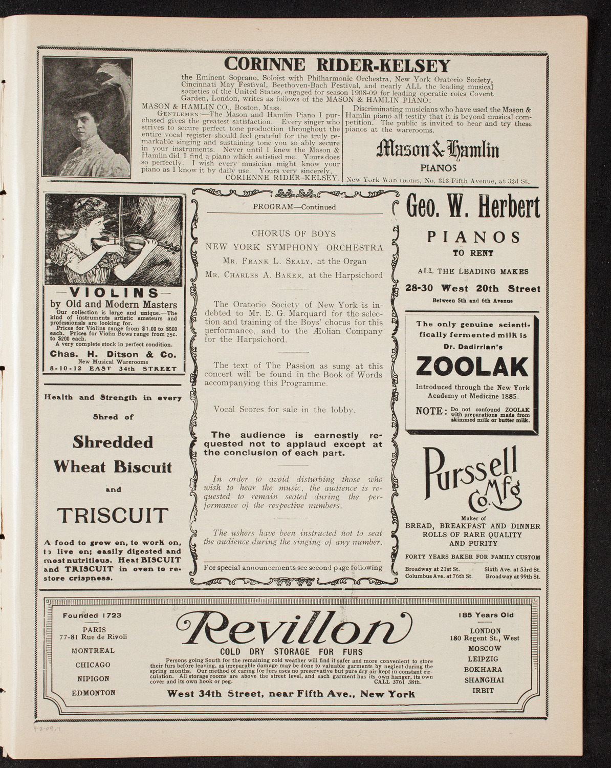 Oratorio Society of New York, April 8, 1909, program page 7