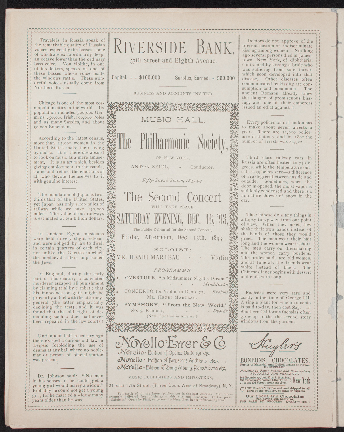 New York Philharmonic, November 18, 1893, program page 6