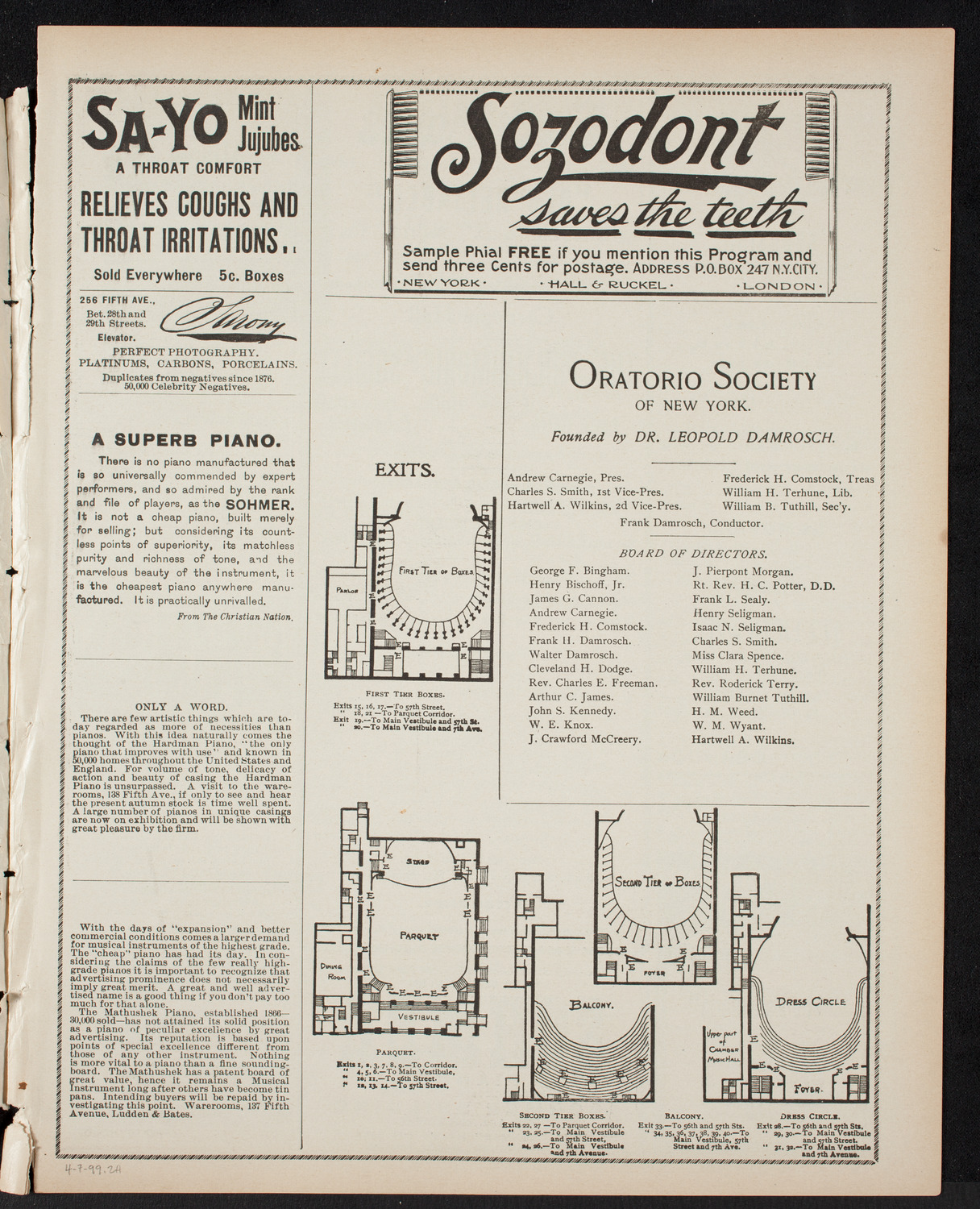 New York Philharmonic, April 7, 1899, program page 3