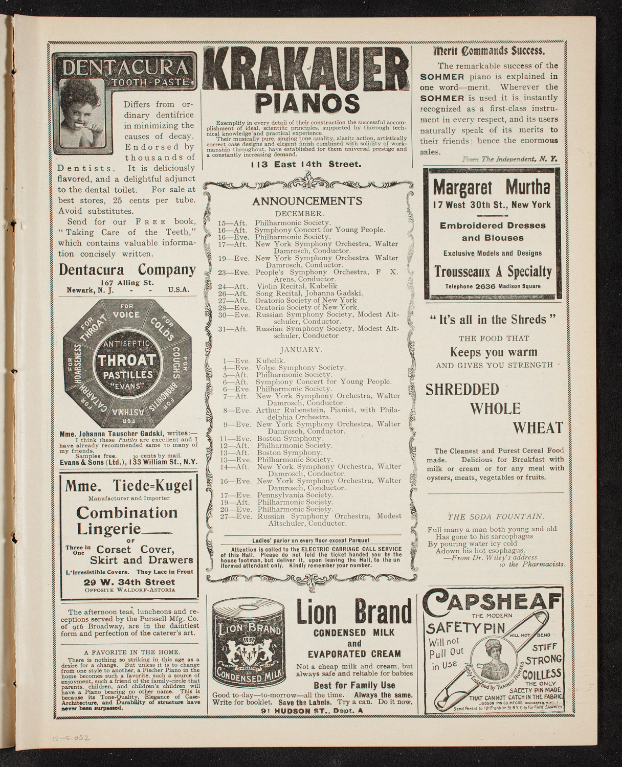 New York Philharmonic, December 15, 1905, program page 3