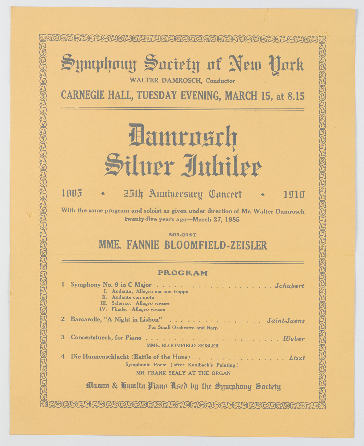 New York Symphony Orchestra: Damrosch Silver Jubilee, March 15, 1910