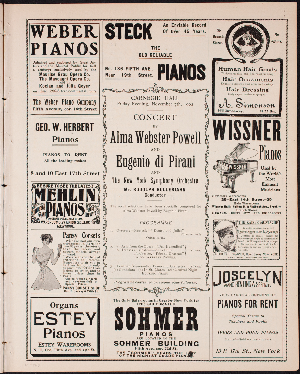 Alma Webster Powell and Eugenio di Pirani with Orchestra, November 7, 1902, program page 5