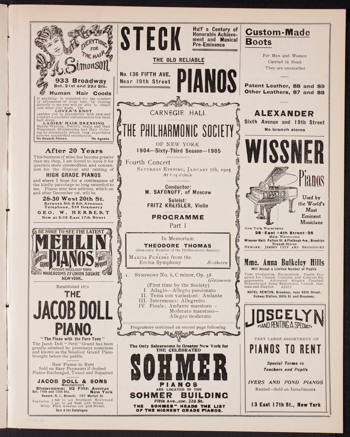 New York Philharmonic, January 7, 1905, program page 5