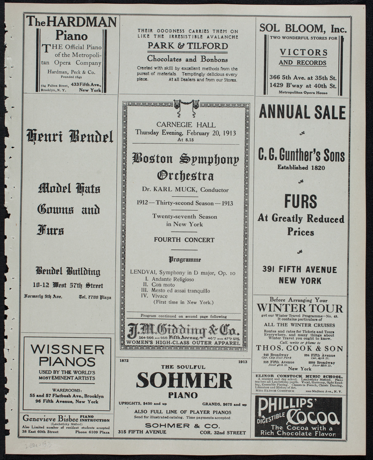 Boston Symphony Orchestra, February 20, 1913, program page 5