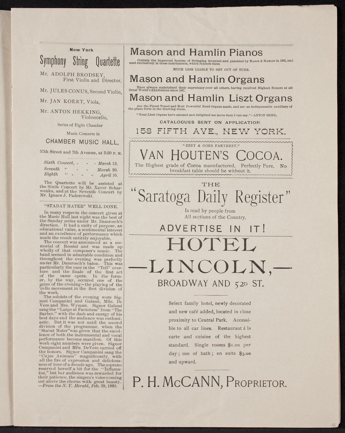 Oratorio Society of New York, March 1, 1892, program page 5