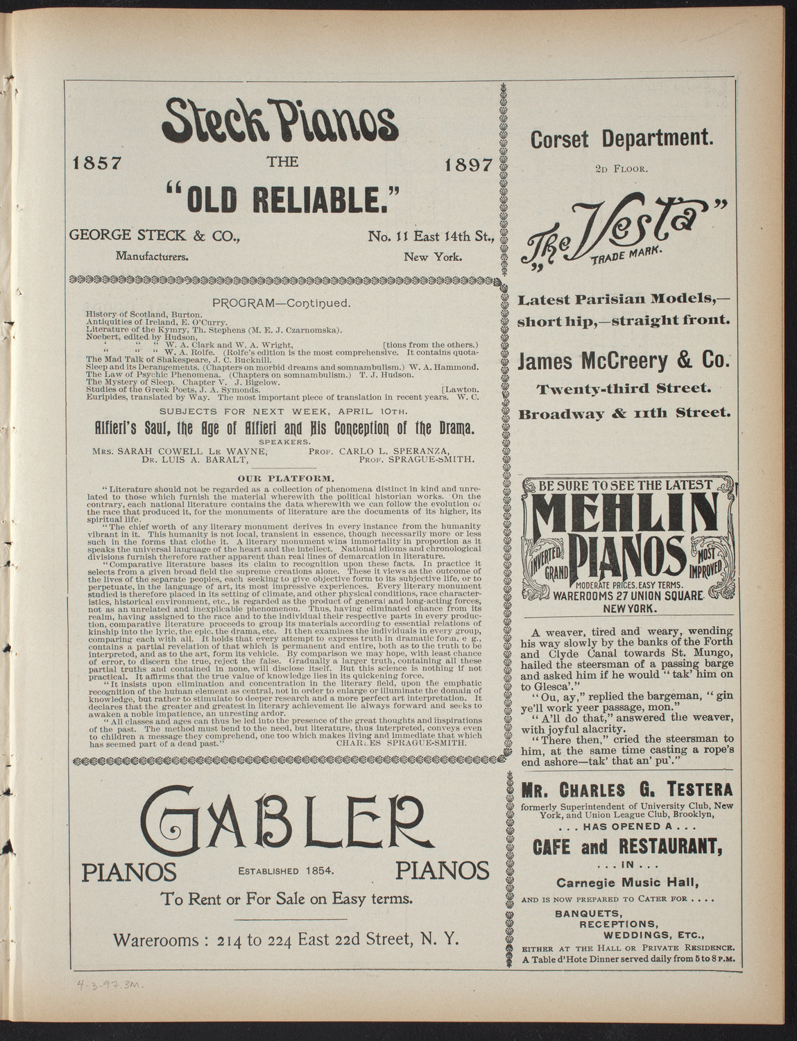 Saturday Morning Conferences on Comparative Literature, April 3, 1897, program page 5