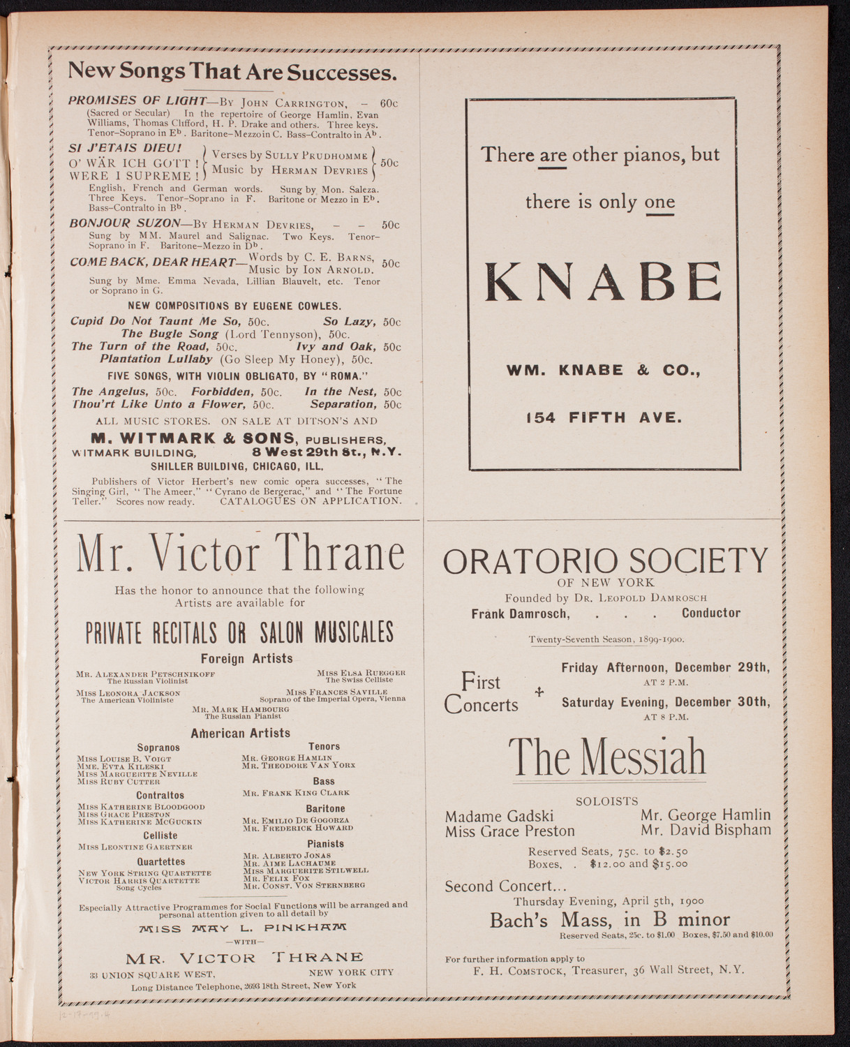 Kaltenborn Orchestra, December 17, 1899, program page 7