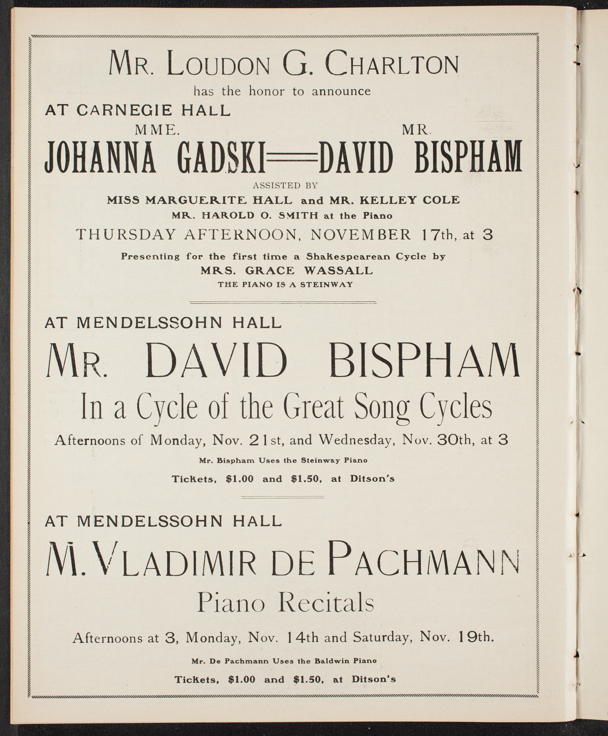 Lecture by Reverend Charles Wagner, November 10, 1904, program page 10