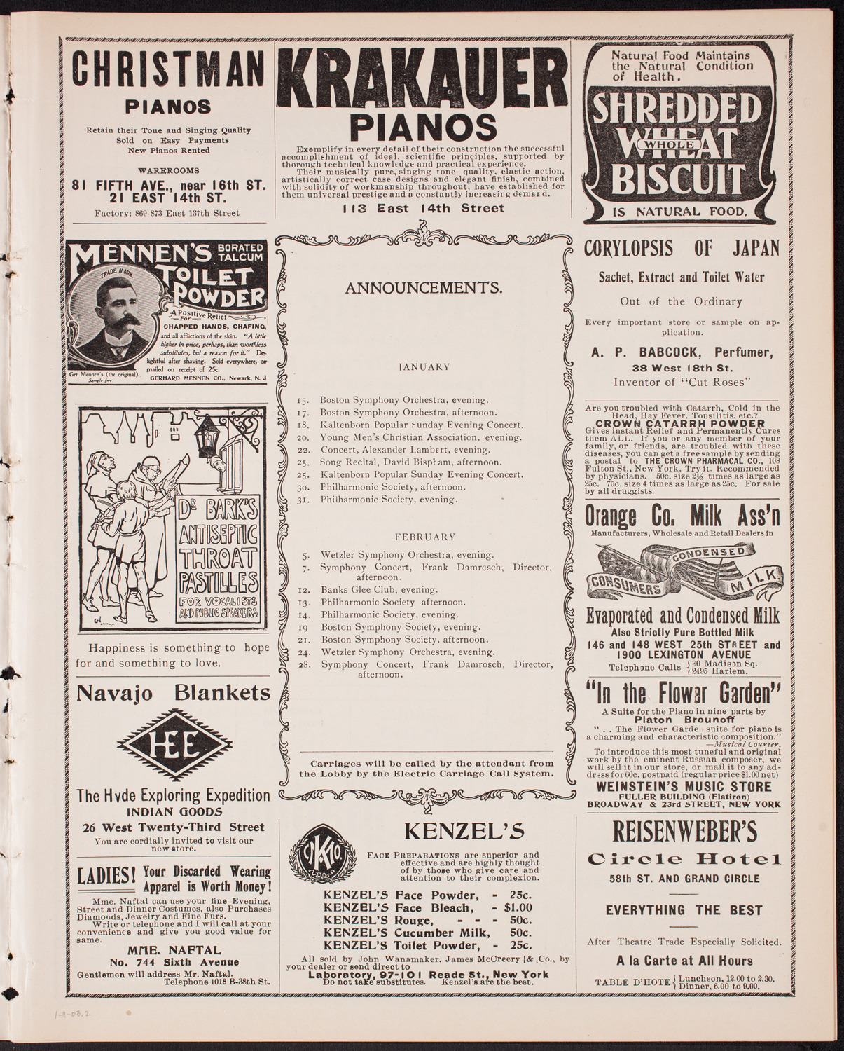 Kaltenborn Sunday Evening Concert, January 11, 1903, program page 3