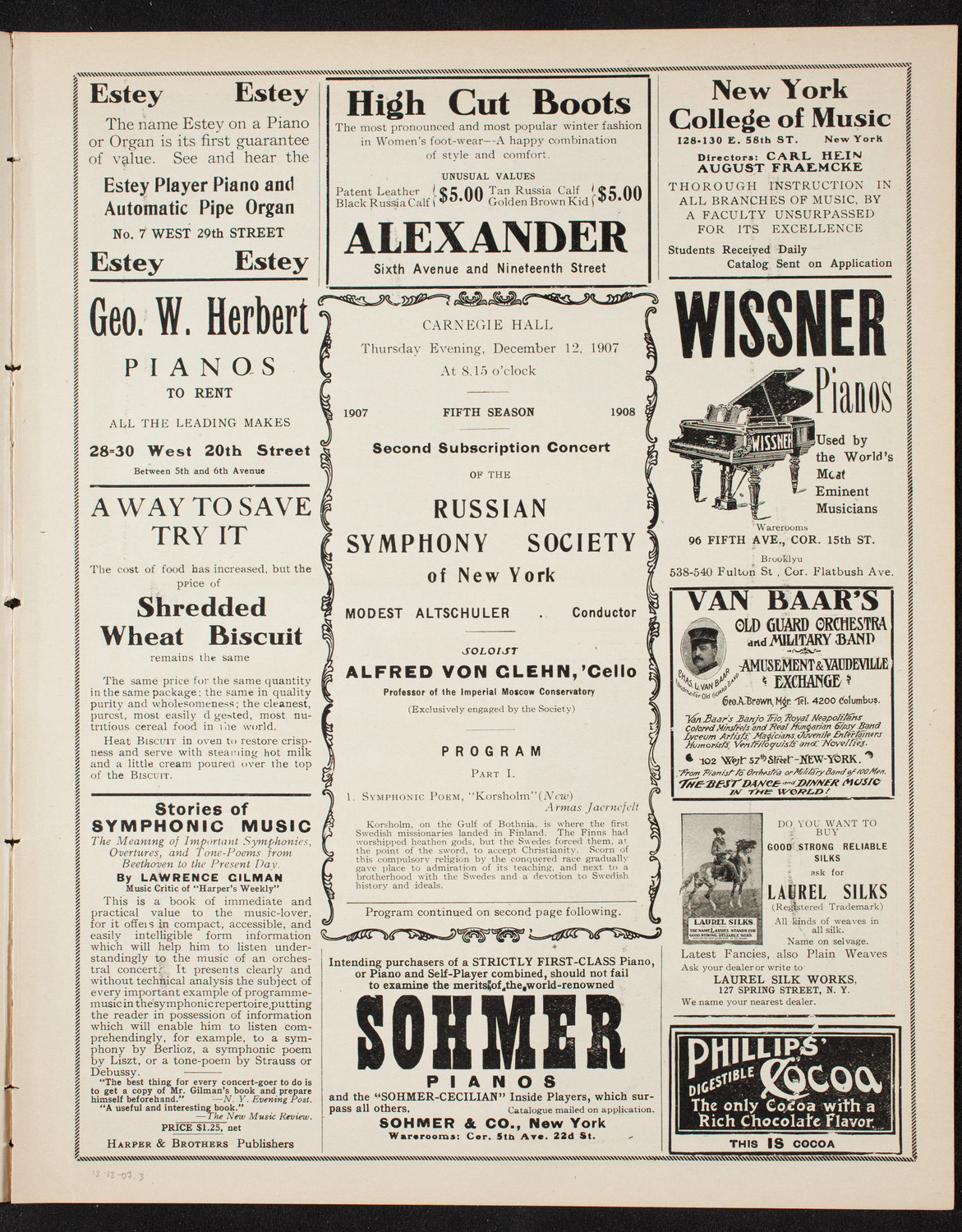 Russian Symphony Society of New York, December 12, 1907, program page 5