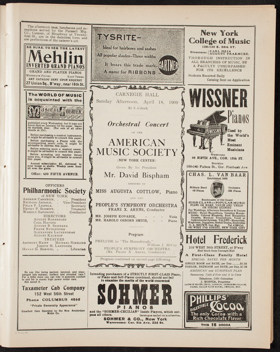 American Music Society, April 18, 1909, program page 5