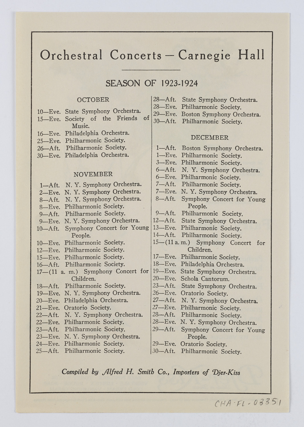Djer-Kiss Cosmetics Orchestral Concert Schedules, 1923